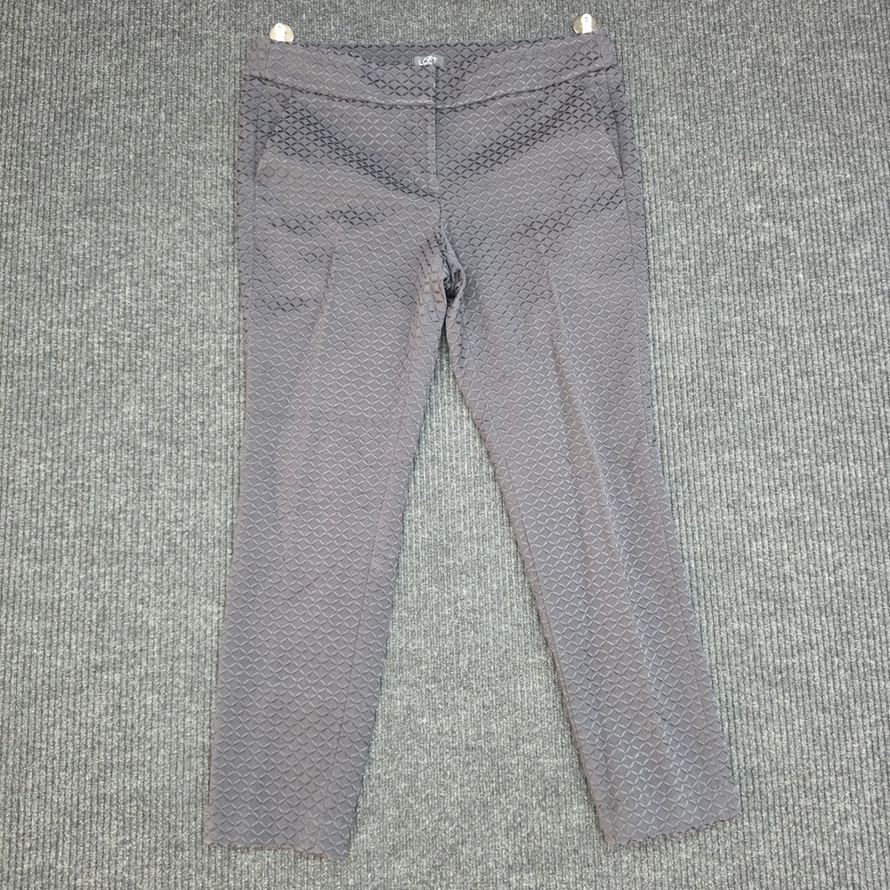 LOFT Marisa Skinny Pants 10P Black Textured Geometric Jacquard Ankle Trousers